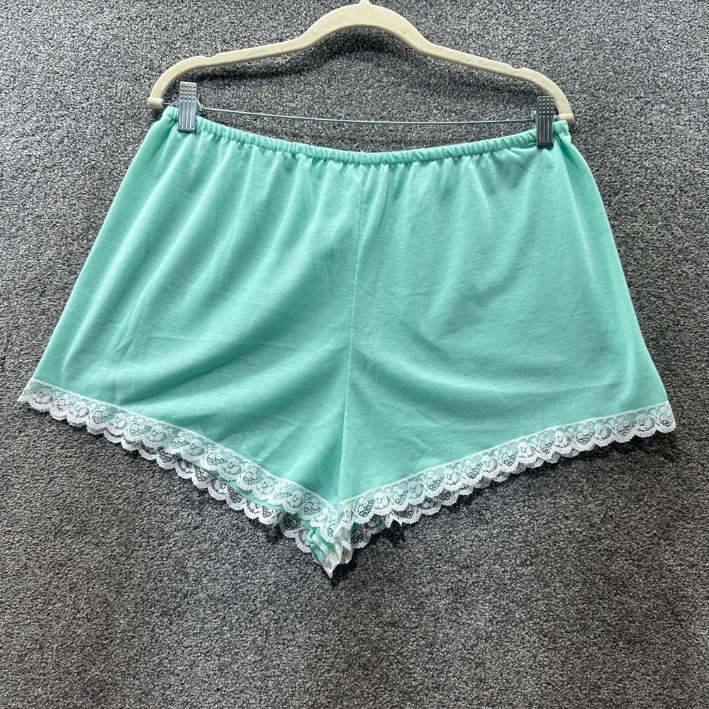 VTG Undercover Wear Lace Trim Sleep Shorts Shorts Women 1X Green USA Made Lounge